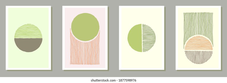 Hand drawn contemporary posters vector collection. Watercolor smears shapes. 60s style design. Stylish artistic cover templates. Scribble elements.