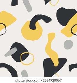 Hand drawn contemporary seamless pattern with abstract shapes. Background with modern Scandinavian cut out elements.