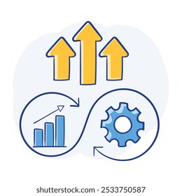 Ícone de aperfeiçoamento contínuo desenhado à mão ilustrando o desenvolvimento iterativo e a otimização do desempenho.