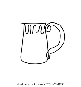 La taza de cerveza de línea continua dibujada a mano aislada sobre fondo blanco.