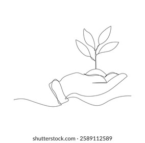 Hand drawn continuous line along with plant growth. white background Vector illustration
