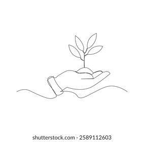 Hand drawn continuous line along with plant growth. white background Vector illustration