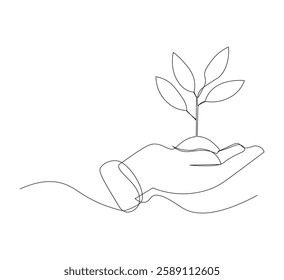 Hand drawn continuous line along with plant growth. white background Vector illustration