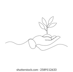 Hand drawn continuous line along with plant growth. white background Vector illustration