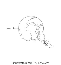 globo de estilo de arte de línea continua dibujado a mano y icono de ilustración de cristal de aumento
