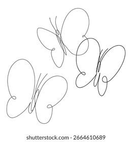 Handgezeichnete durchgehende Linie Schmetterlinge mit einfachen einzeiligen Zeichnung Designs und Skizze schwarze Linie Schmetterling Kunst für T-Shirt Druck gesetzt