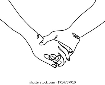 Hand Drawn Continuous Line Of Couple Holding Hands. Poster Art Print. Vector Illustration