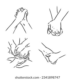 hand drawn continuous line of couple holding hands. poster art print. vector illustration
