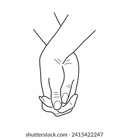 Hand drawn continuous line of couple holding hands. Poster art print. Vector illustration.