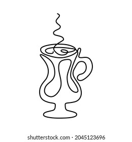 Hand drawn continuous line of cup of coffe, tea isolated on white background. Vector line art illustration. Design for card, banner, poster, flyer