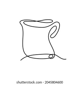 Hand drawn continuous line of cup of coffe, tea, milk, water isolated on white background. Vector line art illustration. Design for card, banner, poster, flyer