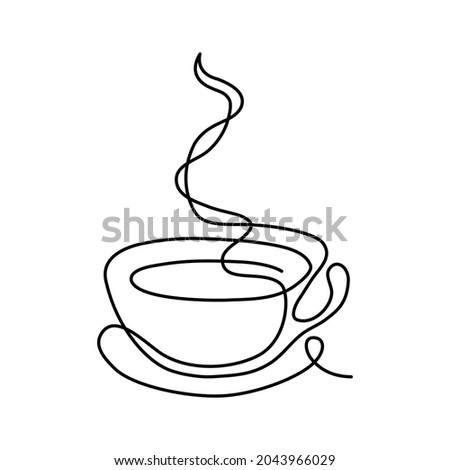 Hand drawn continuous line of cup of coffe, tea isolated on white background. Vector line art illustration. Design for card, banner, poster, flyer