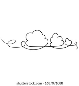 hand drawn Continuous line drawing. Clouds.doodle hand drawing style.isolated