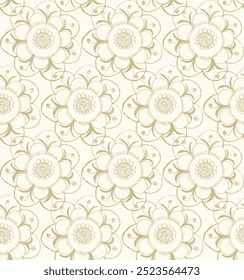 Hand drawn continuous line drawing of abstract flower, floral, tropical flower embroidery, geometrical shapes drawing.  simple 2 colour summer beige hand embroidery pattern.