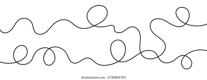 Desenho de linha contínua desenhada à mão com ondas curvas. Dois rabiscos mínimos de cabo de rabisco formando um nó curvo e emaranhado.