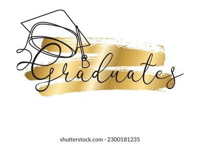 Hand drawn continuous line education academic hat on white background. Template graduation design, high school or college congratulation graduate, yearbook. Vector illustration