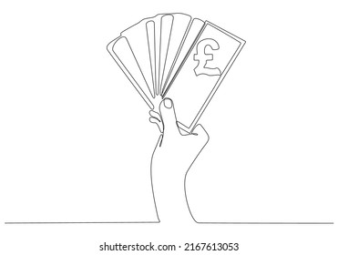 
hand drawn continuous line giving banknotes pound sterling vector illustration