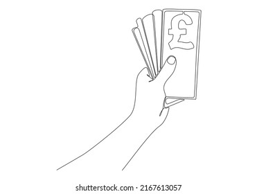 
hand drawn continuous line giving banknotes pound sterling vector illustration