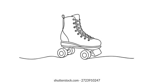 Ilustração de linha contínua desenhada à mão de patins de rodas. Arte em linha única criada para conceitos de atividade esportiva, recreação e estilo de vida ativo.