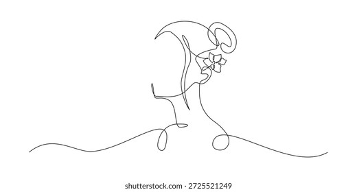 Dibujado a mano ilustración de línea continua de un perfil de mujer con una flor en el pelo. Obra de arte de una sola línea creada para la belleza, la feminidad, la elegancia y los conceptos estéticos naturales.