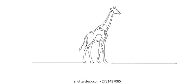 Hand drawn continuous line illustration of a giraffe. Single line artwork representing wildlife, nature, safari animals, and African fauna concepts.