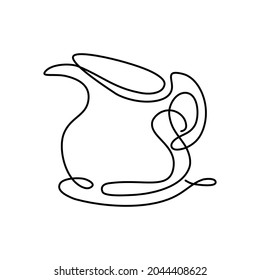 Hand drawn continuous line of milk pitcher isolated on white background. Vector line art illustration. Design for card, banner, poster, flyer