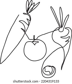 Hand drawn continuous line sketch vegetables