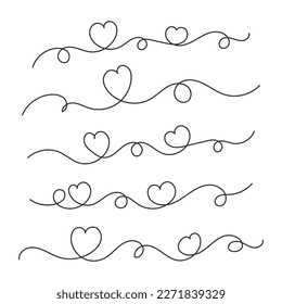 Hand drawn continuous lines with hearts. - Vector.