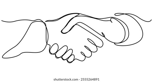 hand drawn continuous one line of handshake. poster art print. vector illustration, two businessmen shaking hands. Continuous one line drawing illustration vector, Handshake continuous line drawing.