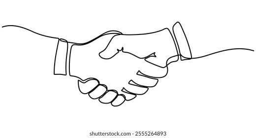 hand drawn continuous one line of handshake. poster art print. vector illustration, two businessmen shaking hands. Continuous one line drawing illustration vector, Handshake continuous line drawing.