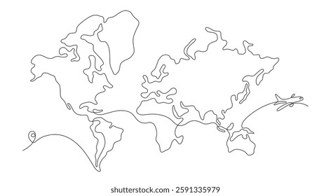 Hand drawn continuous one line world map