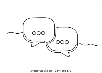 Hand drawn. Continuous one line drawing of rectangular speech bubble, Black and white vector minimalistic linear illustration made of one line. Editable stroke