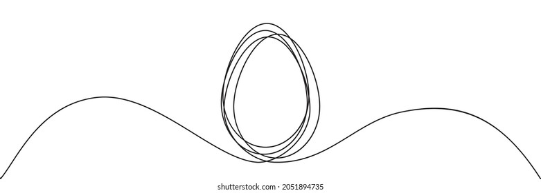 Hand drawn continuous thin line egg. Minimalist lined egg shape, sketch doodle vector illustration