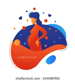 Hand drawn contour flat illustration of a pregnant woman. Happy girl is waiting for a child. Identity concept for pregnancy hospital. Lorem ipsum vector illustration.