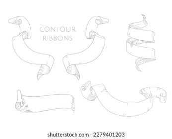 Hand drawn contour ribbons. Decorative elements.