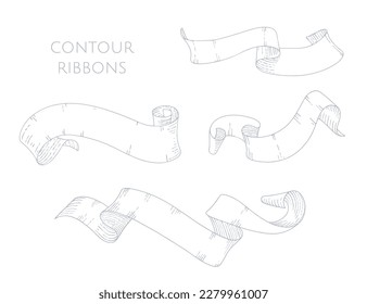 Cintas de contorno dibujadas a mano. Elementos decorativos.