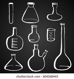 Hand drawn contour style flask set. Vector clip art illustration.