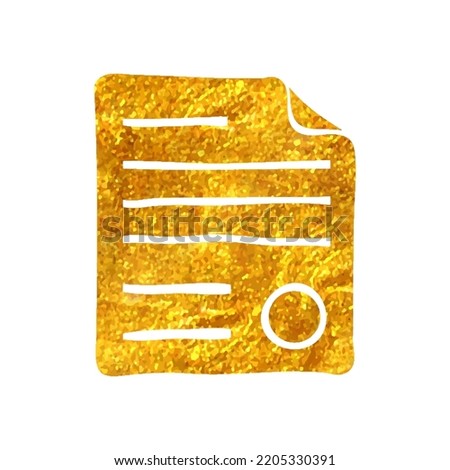 Hand drawn Contract document icon in gold foil texture vector illustration