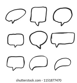 Hand drawn conversation balloon set isolated in white