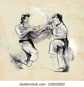 An hand drawn converted vector in calligraphic style from series Martial Arts: KARATE. Karate is a martial art developed in the Ryukyu Islands (Okinawa), Japan.