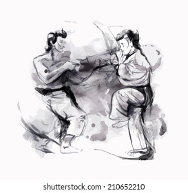 An hand drawn converted vector in calligraphic style from series Martial Arts: KARATE. Karate is a martial art developed in the Ryukyu Islands (Okinawa), Japan.