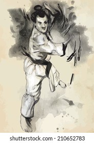 An hand drawn converted vector in calligraphic style from series Martial Arts: KARATE. Karate is a martial art developed in the Ryukyu Islands (Okinawa), Japan.