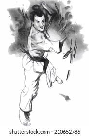 An hand drawn converted vector in calligraphic style from series Martial Arts: KARATE. Karate is a martial art developed in the Ryukyu Islands (Okinawa), Japan.