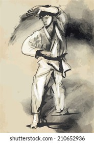 An hand drawn converted vector in calligraphic style from series Martial Arts: KARATE. Karate is a martial art developed in the Ryukyu Islands (Okinawa), Japan.