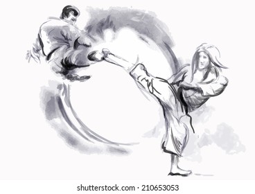 An hand drawn converted vector in calligraphic style from series Martial Arts: KARATE. Karate is a martial art developed in the Ryukyu Islands (Okinawa), Japan.