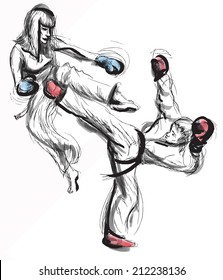 An hand drawn converted vector (in calligraphic) style from series Martial Arts: TAEKWON-DO (is a Korean martial art. It combines combat and self-defense techniques with sport and exercise).
