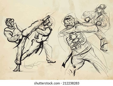 An hand drawn converted vector (in calligraphic) style from series Martial Arts: TAEKWON-DO (is a Korean martial art. It combines combat and self-defense techniques with sport and exercise).