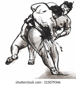 An hand drawn (converted) vector from series Martial Arts: SUMO. Sumo is a competitive full-contact wrestling sport originated in Japan, the only country where it is practiced professionally.