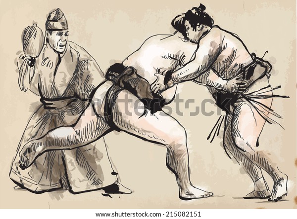 An\
hand drawn (converted) vector from series Martial Arts: SUMO. Sumo\
is a competitive full-contact wrestling sport originated in Japan,\
the only country where it is practiced\
professionally.