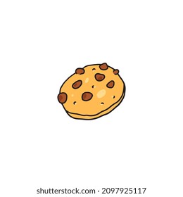 Galleta o galleta dibujada a mano con chips de chocolate, ilustración de un vector de doodle de color aislado en fondo blanco. Icono de comida al horno, postre dulce para los niños.